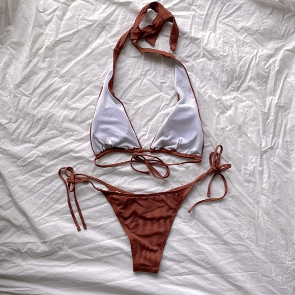 Sexy Halter metallic rust coffee Zaful string bikini medium US 6 - Picture 3 of 4